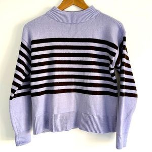 Ann Taylor Blue and Brown Funnel Neck Sweater Size XS